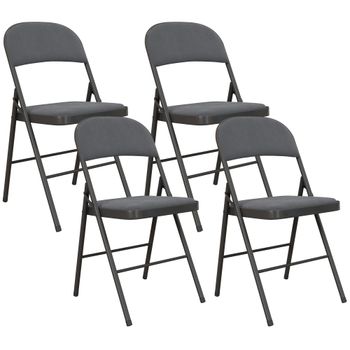 HOMCOM Lote de 4 sillas plegables y portátiles de interior con asientos y respaldos acolchados en terciopelo, armazón de acero, gris oscuro