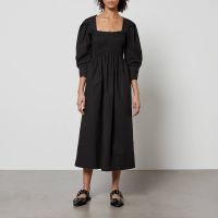 ganni smocked cotton-poplin dress - eu 34uk 6