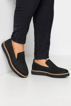 Mocasines De Antelina Negra Con Suela Gruesa En Ancho Especial