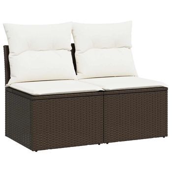 Set Sofás Jardín Y Cojines 4 Piezas Ratán Sintético Acacia Marrón