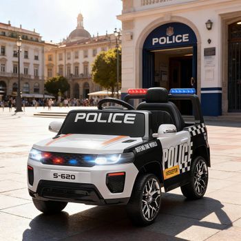 Coche Eléctrico Para Niños De Policía Con Sirena Blanco Aiyaplay