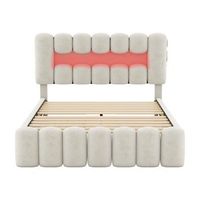 cama tapizada en terciopelo - 140x200cm - 4 cajones  led  puertos de carga  lector - beige