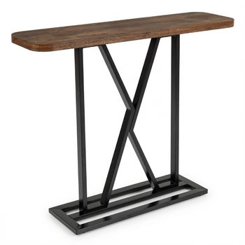 Costway Mesa Consola de Entrada Industrial con Estructura Metálica Geométrica para Recibidor Pasillo o Espacios Pequeños 100cm Marrón Rústico