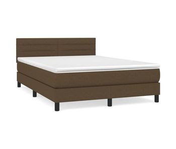 Cama box spring con colchón tela marrón oscuro 140x200 cm rayas horizontales