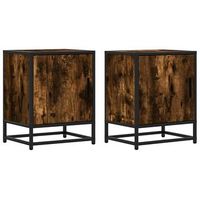 juego de 2 mesitas de noche - mesillas madera ingenieria roble ahumado 40x31x50 cm mc5899