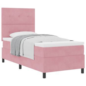 Cama Individual | Cama Para Adulto | Cama Tipo Box Spring Con Colchón Rosa 80 X 200 Cm Terciopelo
