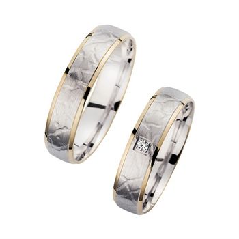Alianzas oro blanco y amarillo con diamante ancho 5 mm