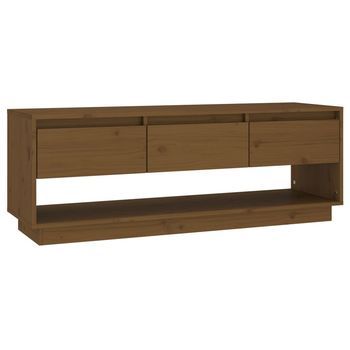 Mueble De Tv Madera Maciza De Pino Marrón Miel 110,5x34x40 Cm Vidaxl