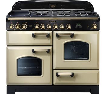 RANGEMASTER Classic Deluxe 110 Dual Fuel Range Cooker - Cream & Brass, Cream