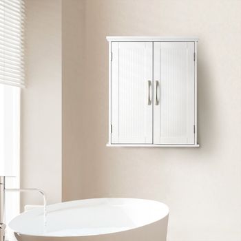 Armario de pared de mdf blanco con 2 puertas y estantes