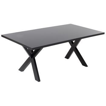 Mesa De Comedor Negra 180 X 100 Cm Patas De Madera Maciza Cocina Moderno Lisala