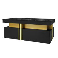 mesita rectangular efecto marmol negro brillante con 2 cajones