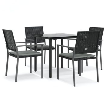 Conjunto Comedor Jardin Jardín 5 Uds | Mueble Jardin Mesa Y Sillas Y Cojines Ratán Sintético Y Acero