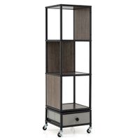 costway estanteria giratoria 4 niveles con ruedas 360 cajon tela extraible estrecha madera para sala estar dormitorio oficina marronnegro