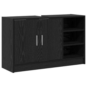 Mueble De Cuarto De Baño Con Puerta Roble Negro 90 X 29 X 55 Cm
