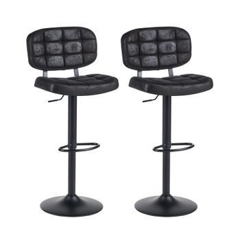 Conjunto De 2 Sillas De Bar Giratorias Y Regulables En Altura Estilo Retro Tapizados En Gamuza Sintética Negro Tilton