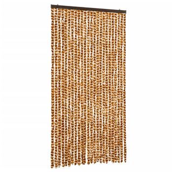 Cortina Antimoscas Chenilla Ocre Y Blanco 100x200 Cm