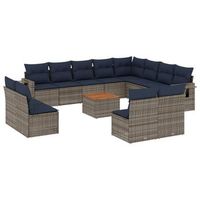 conjunto de sofa de jardin de 13 piezas con cojines poliratan gris vidaxl