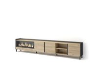 mueble tv television muebles de salon almacenaje 315x35x61cm para tv hasta 80 chimenea electrica xxl diseno industrial estilo moderno roble y negro