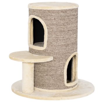PawHut Rascador para gatos, árbol rascador con 2 niveles, plataforma de salto, mirador, alfombrilla para rascar, para descansar y jugar, Beige