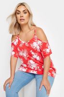 yours top hombros descubiertos rojo estampado tropical mujer curvy y tallas grandes yours