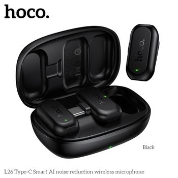 Micrófono inalámbrico de solapa HOCO L26 tipo C con reducción de ruido inteligente AI para transmisión en vivo por USB C, grabación de audio y video, y vlogs.