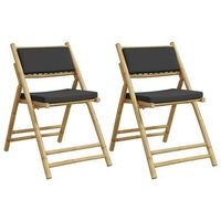pack 2 uds sillas bistro plegables de bambu con cojines gris oscuro