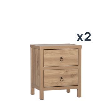 Pack 2 Mesitas De Noche De 2 Cajones En Madera Color Natural Klast Home 50 X 60 Cm - Natural