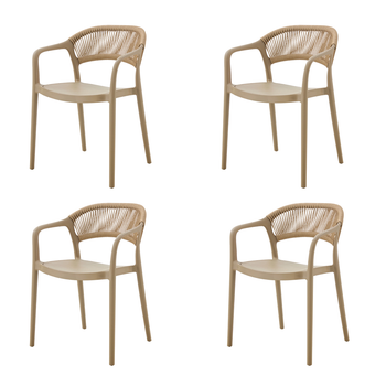 Pack 4 Sillas Jardín Verona Color Arena Fabricadas 100% En Polipropileno Y Cuerda Sintética Modelo Apilable Eme Mobiliario