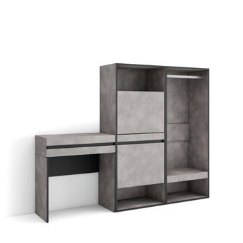 Consola Entrada, Mueble Con Cajón, 190x145x35 Cm, Recibidor, Zapatero, Vestidor Abierto, Estilo Moderno, Cemento