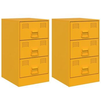 Pack 2 Uds Mesitas De Noche | Mesa Auxiliar | Mesilla Acero Amarillo Mostaza 34,5x39x62 Cm