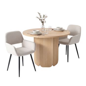 Conjunto Mesa 1+2 Redonda 120cm Roble Y 2 Sillas Reposabrazos Urban Meuble - Roble Y Beige