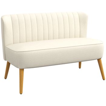 HOMCOM Sofá de 2 Plazas Tapizado en Lino Sintético Asiento y Respaldo Acolchados Patas de Madera Carga 220 kg Blanco Crema