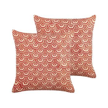 Conjunto De 2 Cojines De Algodón Rojo Blanco Crema 45 X 45 Cm Geométrico Rhus