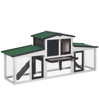pawhut conejera de madera con techo abatible escalera y bandeja extraible conejera para exterior 197x49x86 cm gris