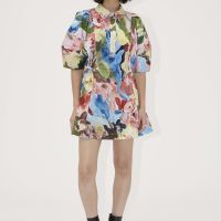 stine goya structured floral cotton mini dress - xl