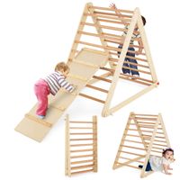 costway escalera para juguete de madera triangular para escalar plegable para ninos de 6 meses a 6 anos para casa guarderia natural 122 x 71 x 110 cm