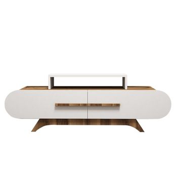 Mueble de tv 2 puertas decorado nogal y blanco l145 cm