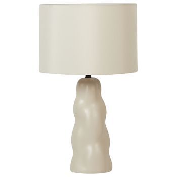 Lámpara De Mesa De Cerámica Estilo Moderno Minimalista Con Pantalla De Papel De Lino Color Beige Vilar