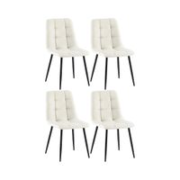 set de 4  silla de comedor con patas de metal y asiento de tela crema