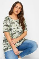 yours camiseta verde estampado camuflaje mujer curvy y tallas grandes yours