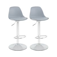 costway juego de 2 taburetes de bar giratorios con respaldo ajustables en altura tapizados en cuero sintetico y reposapies gris y plata