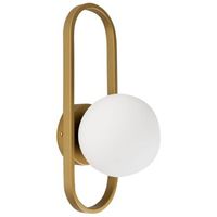 lampara de pared moderna con forma geometrica y pantalla esferica de vidrio opaco dorado vardi