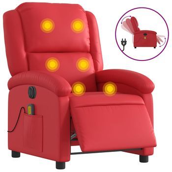 Sillón De Masaje Reclinable Eléctrico De Cuero Artificial Rojo Cfw733593