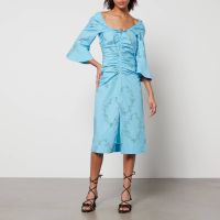 ganni x coggles floral-print organic cotton midi dress - eu 42uk 14