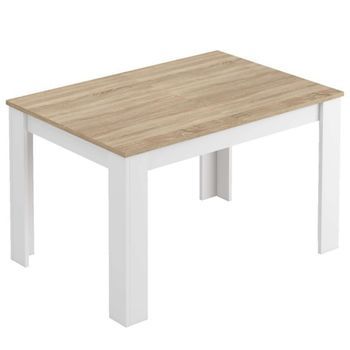 Mesa Extensible De 140 A 190 Cm Roble Canadian Y Blanco Brillo Cerrada 90 Ancho X 140/190 Largo 78 Cm Altura