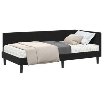 Cama Individual | Cama Para Adulto | Estructura De Cama Esquina Con Colchón 2 Pcs Negro Terciopelo