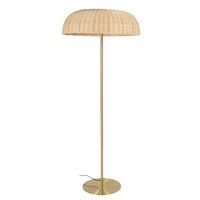 lampara de pie de ratan y metal dorado altura 155 cm
