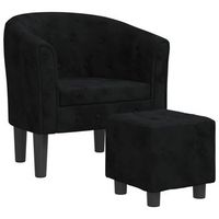 sillon lounge de diseno moderno con reposapies con respaldo redondeado en terciopelo negro dec026841