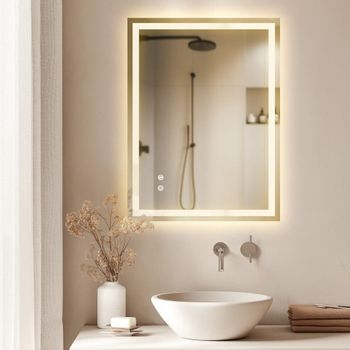 Espejo de baño con led, regulable, 3 colores de luz, 50x70 cm, gris